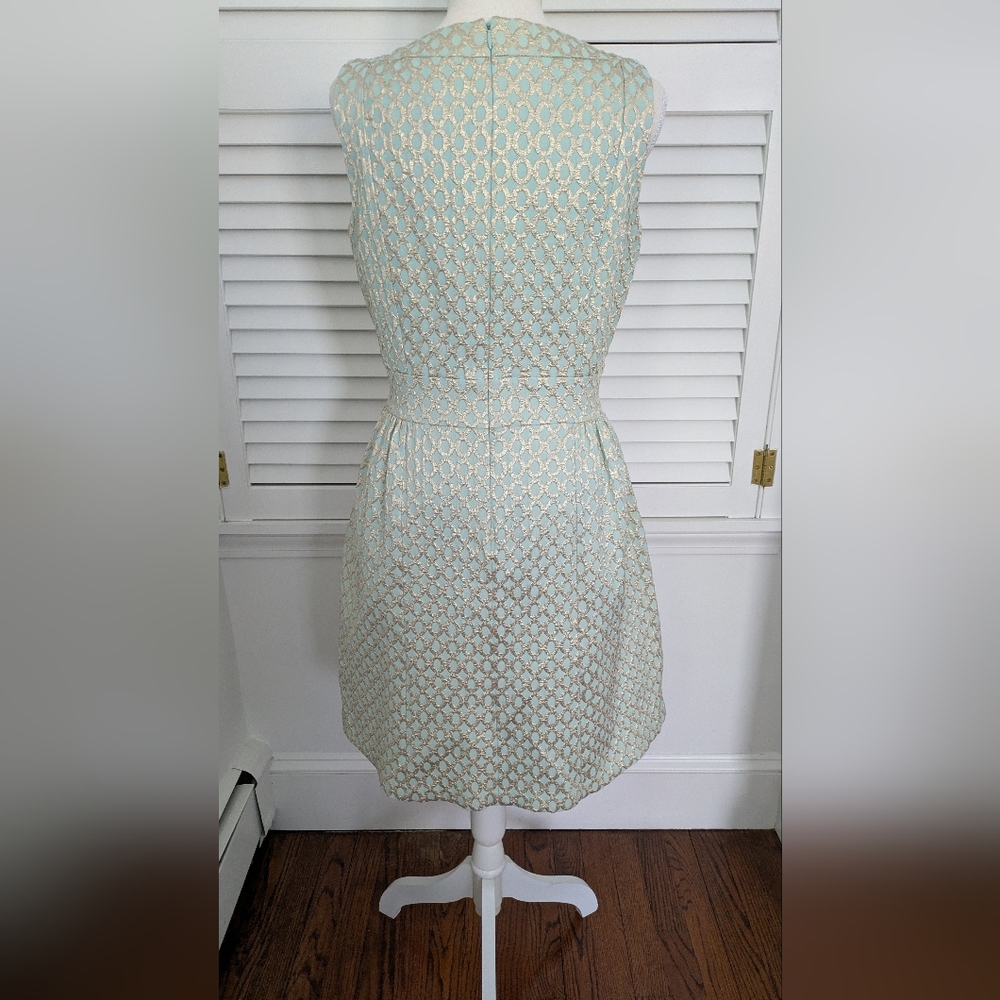 LAUREN Ralph Lauren semi-formal Dress Blue Silver brocade geometric 10 - Picture 6 of 8